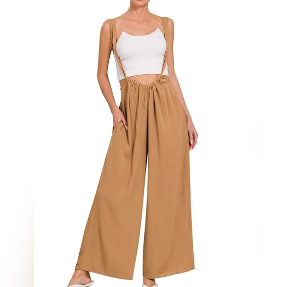 #469 SALE 🛑38 S, M FINAL PRICE! BOHO Tie Back Suspender Jumpsuit w/Pockets - Picture 2 of 4